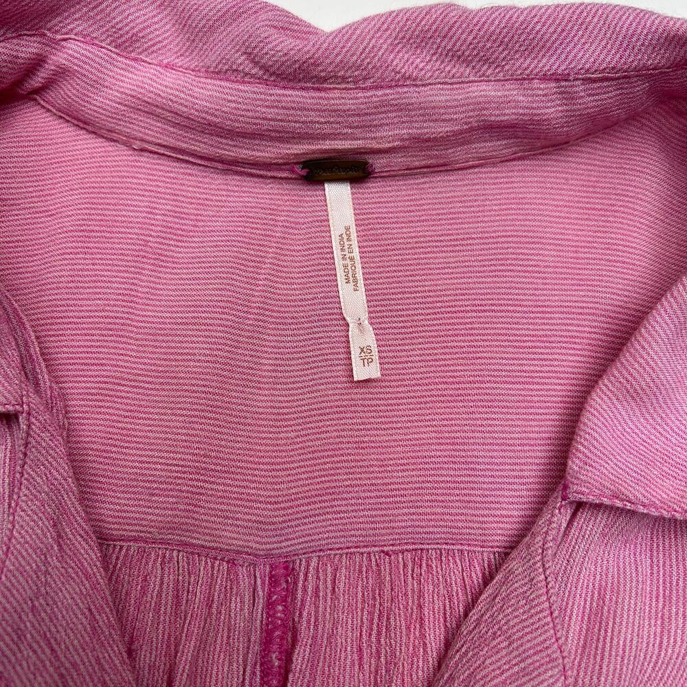 Free People Gauze Shirt Long Sleeve Pink Stripe Pocket High Low Button Up XS - Picture 5 of 11